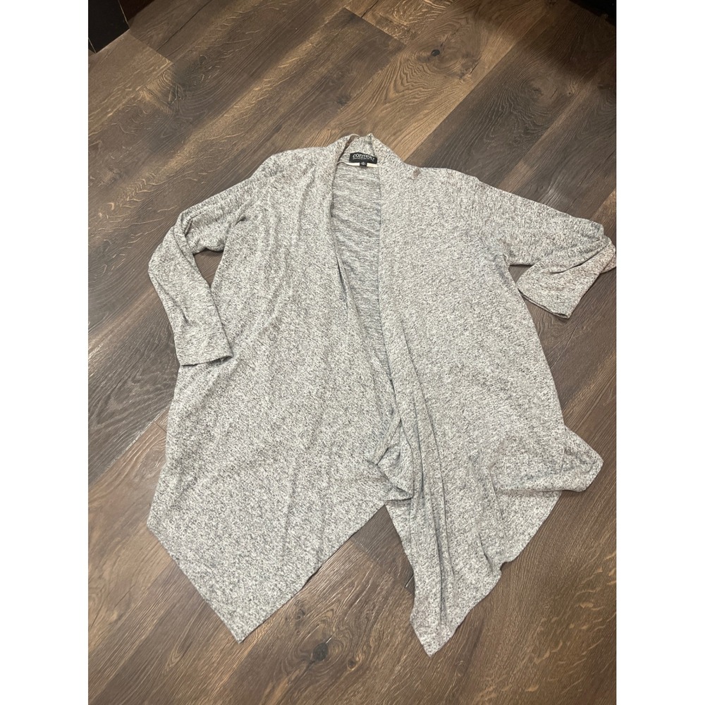 Context Lord and Taylor‎ Womens 1X Heather Grey Open Front Sharkbite Cardigan